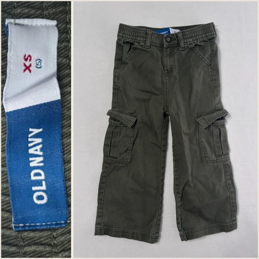 Old Navy Kids Size XS 5 Cargo Pants Green‎ Elastic Waist